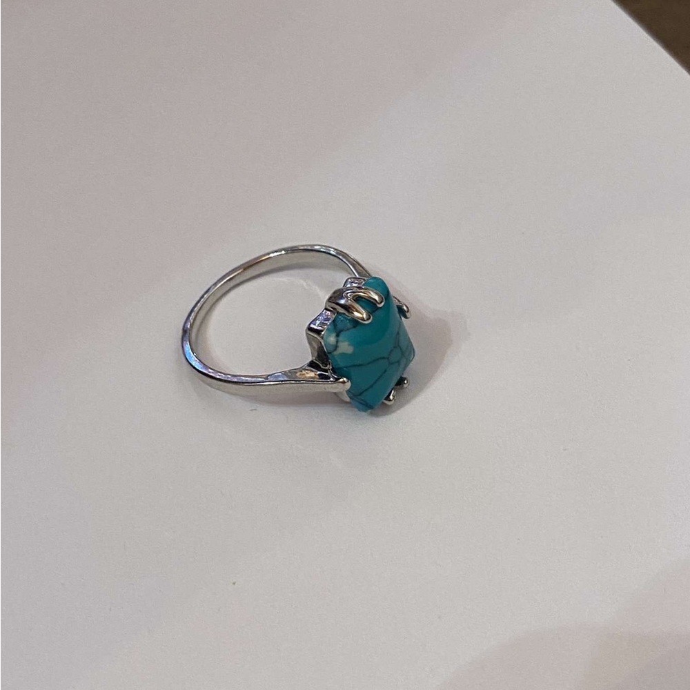 Turquoise Statement Ring Silver-Tone - image 4